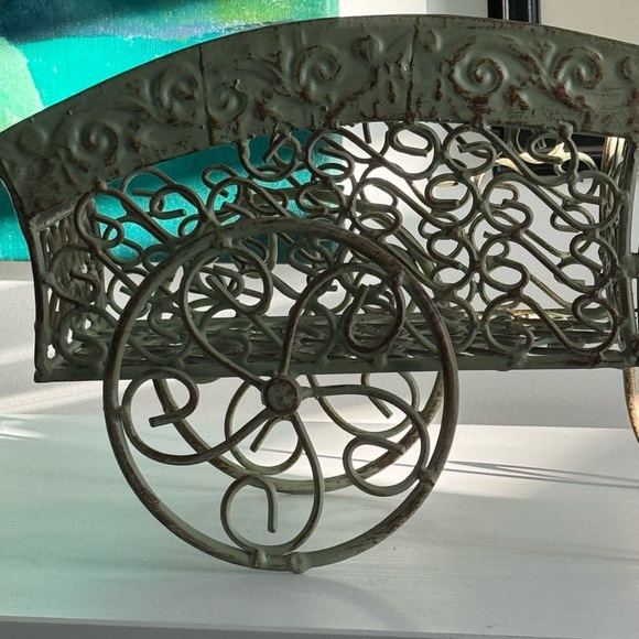 Elegant Green Metal Decorative Rustic Shabby Chic Cart - Picture 6 of 9